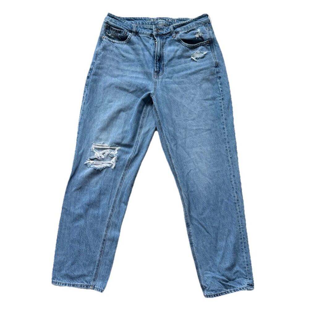 American Eagle Outfitters Women's Straight Distressed Blue Denim Jeans size 12L